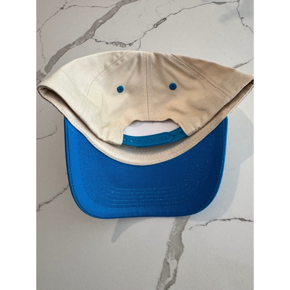 Oui Embroidered Snapback Hat Tan Blue Two Tone Stronger Than Most Cap Mens - Picture 3 of 6